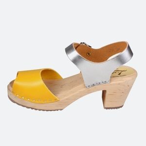 Lotta from Stockholm Highwood Open Yellow and Silver clog sandal